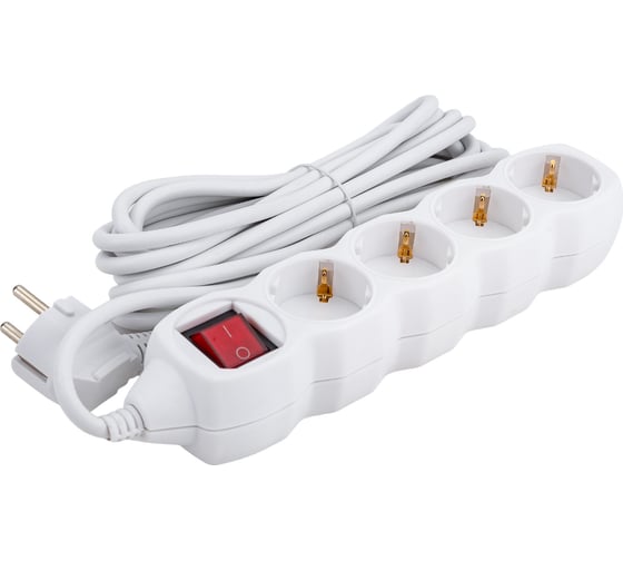 Удлинитель TDM ELECTRIC У04В, выключатель, 4 гнезда, 5метров, с заземлением, ПВС, 3х1мм2, 16А/250В SQ1303-0112