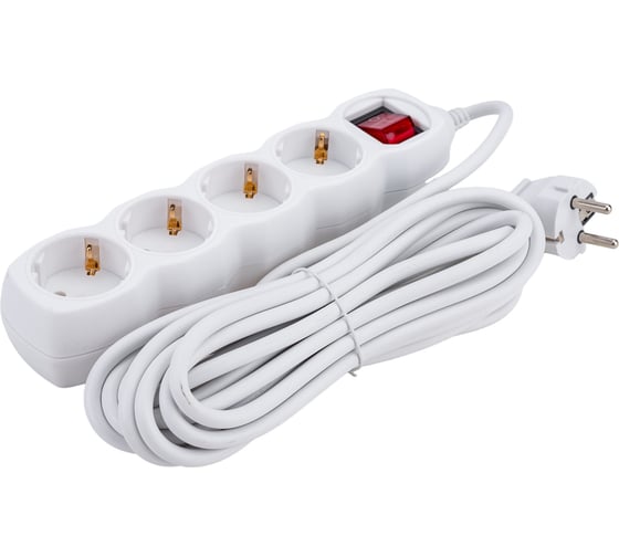 Удлинитель сетевой TDM ELECTRIC с выключателем, 4 розетки, 5 метров, с заземлением, ПВС 3х1мм2 16А 250В SQ1303-0112