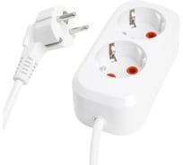 Двухместный удлинитель STEKKER hm06-21-02 с заземлением, 3x1мм2, 2м, серия home (у10-001), белый, 49339