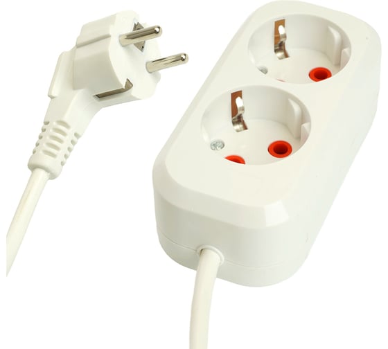 Двухместный удлинитель STEKKER hm06-21-02 с заземлением, 3x1мм2, 2м, серия home (у10-001), белый, 49339 1
