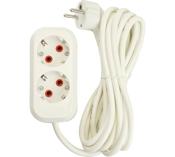 Двухместный удлинитель STEKKER hm06-21-02 с заземлением, 3x1мм2, 2м, серия home (у10-001), белый, 49339