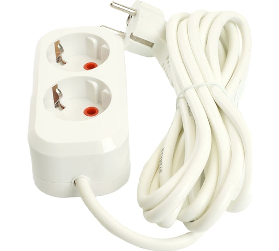 Двухместный удлинитель STEKKER hm06-21-02 с заземлением, 3x1мм2, 2м, серия home (у10-001), белый, 49339