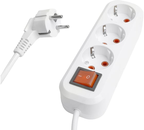 Трехместный удлинитель STEKKER hm07-31-07 с заземлением, с выключателем, 3x1мм2, 7м, серия home (у16а-002), белый 49356