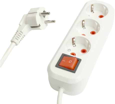 Трехместный удлинитель STEKKER hm07-31-10 с заземлением, с выключателем, 3x1мм2, 10м, серия home (у16а-002), белый 49357