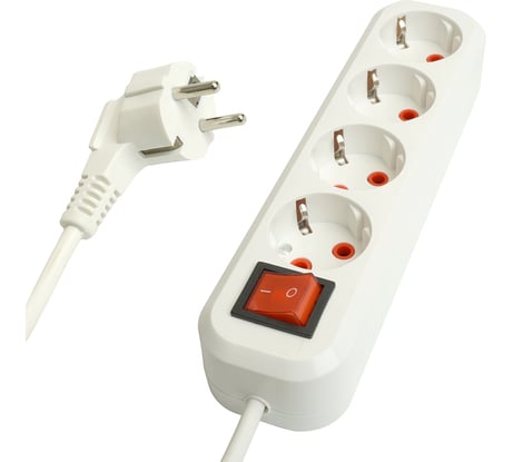 Четырехместный удлинитель STEKKER hm07-41-02 с заземлением, с выключателем, 3x1мм2, 2м, серия home (у16а-003), белый, 49358