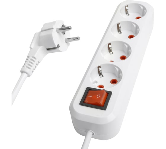 Четырехместный удлинитель STEKKER hm07-41-07 с заземлением, с выключателем, 3x1мм2, 7м, серия home (у16а-003), белый 49361