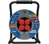 Удлинитель на металлической катушке Power Cube IP44, 16А, 50м, резина, 3x1,5мм2, 4 розетки с заземлением, PC44703