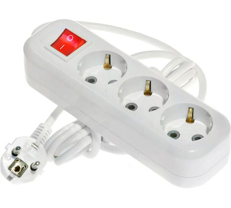 Сетевой удлинитель Lux У3-ЕВК-02 с выключателем 3-местный c заземлением 250 В 16 А 2 м 4606400419860