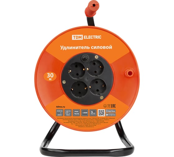 Силовой удлинитель TDM ELECTRIC УКз16-004 4 места/30м, ПВС 3х1,5 SQ1301-0534