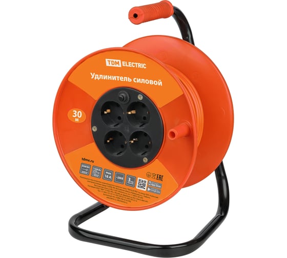 Силовой удлинитель TDM ELECTRIC УКз16-004 4 места/30м, ПВС 3х1,5 SQ1301-0534
