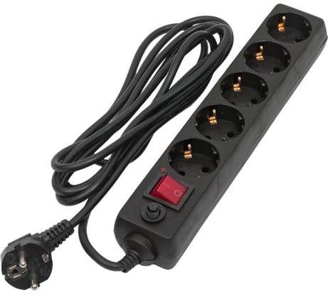 Сетевой фильтр TDM ELECTRIC удлинитель с выключателем СФ-05В, 5 гнезд, 3 метра, с заземлением, ПВС 3х1мм2 16А/250В черный SQ1304-0002