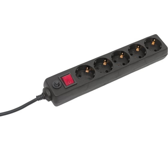 Сетевой фильтр TDM ELECTRIC удлинитель с выключателем СФ-05В, 5 гнезд, 3 метра, с заземлением, ПВС 3х1мм2 16А/250В черный SQ1304-0002