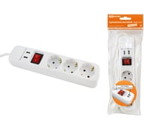 Удлинитель TDM ELECTRIC У03В-USB, 3 гнезда, 2 USB разъема, 1,5 метра, выключатель, з/к, ПВС 3х1мм2, 16А/250В SQ1303-0301