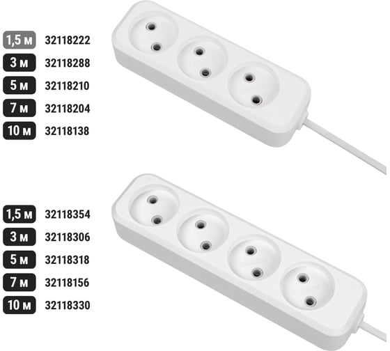 Удлинитель сетевой TDM ELECTRIC 3 розетки, 1,5 метра, 10 А, 2300 Вт, белый, SQ1303-1310