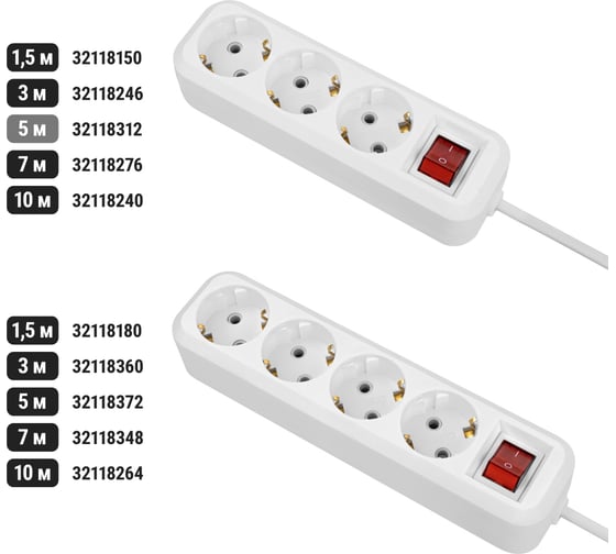 Удлинитель сетевой TDM ELECTRIC с выключателем, 3 розетки, 5 метров, с заземлением, 16 А, 3680 Вт, белый, SQ1303-1422