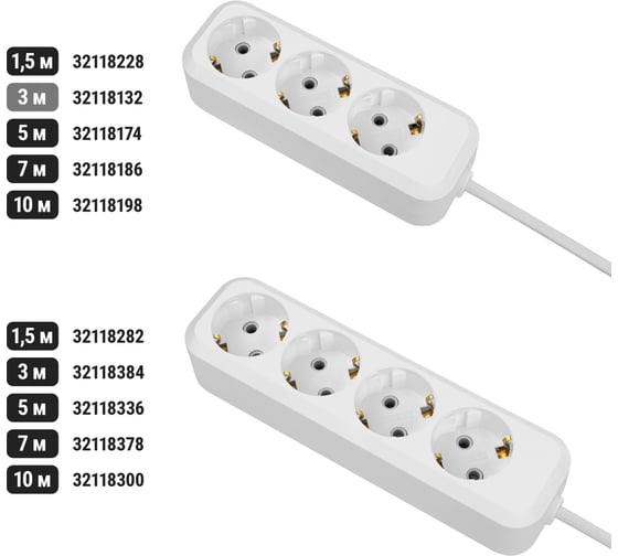 Удлинитель сетевой TDM ELECTRIC 3 розетки, 3 метра, с заземлением, 16 А, 3680 Вт, белый, SQ1303-1401