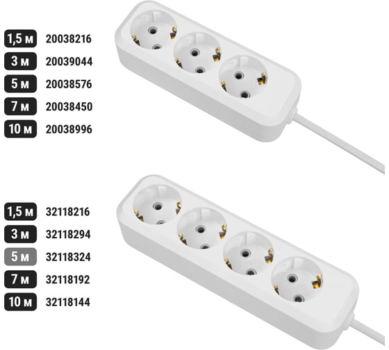 Удлинитель сетевой TDM ELECTRIC 4 розетки, 5 метров, с заземлением, 10 А, 2300 Вт, белый, SQ1303-1047