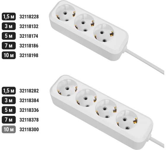 Удлинитель сетевой TDM ELECTRIC 4 розетки, 10 метров, с заземлением, 16 А, 3680 Вт, белый, SQ1303-1409