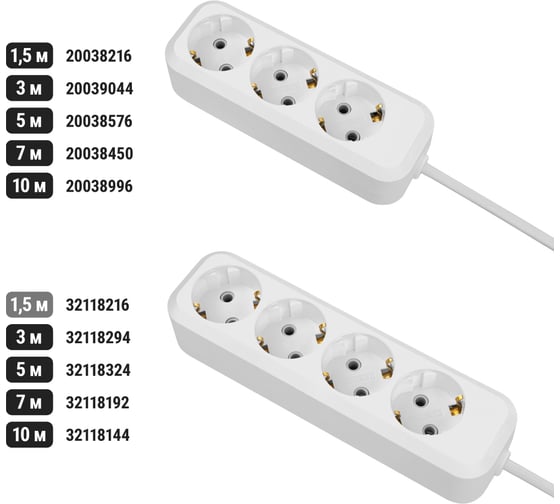 Удлинитель сетевой TDM ELECTRIC 4 розетки, 1,5 метра, с заземлением, 10А, 2300Вт, белый, SQ1303-1045
