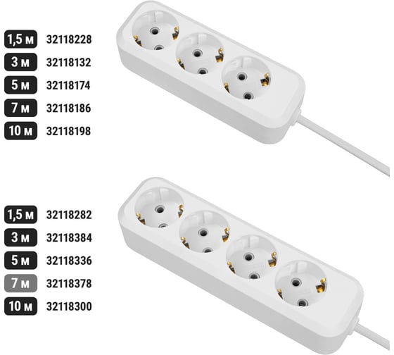Удлинитель сетевой TDM ELECTRIC 4 розетки, 7 метров, с заземлением, 16А, 3680Вт, белый, SQ1303-1408