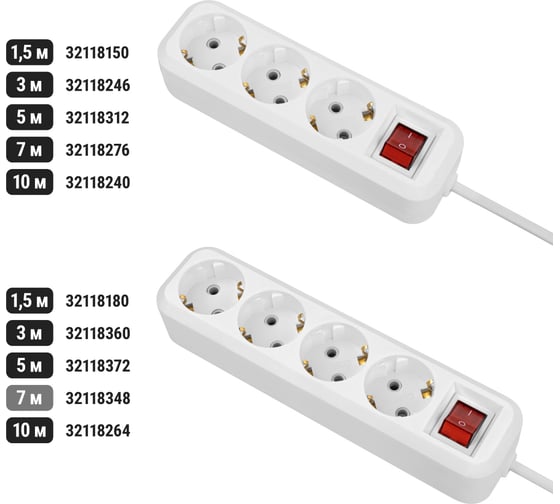 Удлинитель сетевой TDM ELECTRIC с выключателем, 4 розетки, 7 метров, с заземлением, 16 А, 3680 Вт, белый, SQ1303-1428