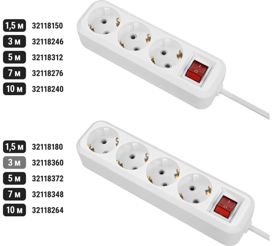 Удлинитель сетевой TDM ELECTRIC с выключателем, 4 розетки, 3 метра, с заземлением, 16 А, 3680 Вт, белый, SQ1303-1426