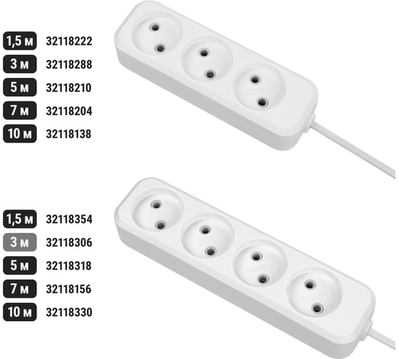 Удлинитель сетевой TDM ELECTRIC 4 розетки, 3 метра, 10 А, 2300 Вт, белый, SQ1303-1316