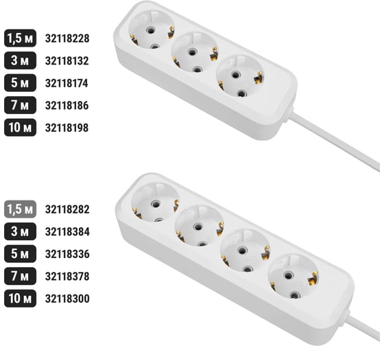Удлинитель сетевой TDM ELECTRIC 4 розетки, 1,5 метра, с заземлением, 16А, 3680Вт, белый, SQ1303-1405