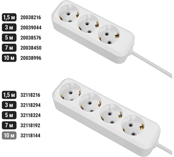 Удлинитель сетевой TDM ELECTRIC 4 розетки, 10 метров, с заземлением, 10 А, 2300 Вт, белый, SQ1303-1049