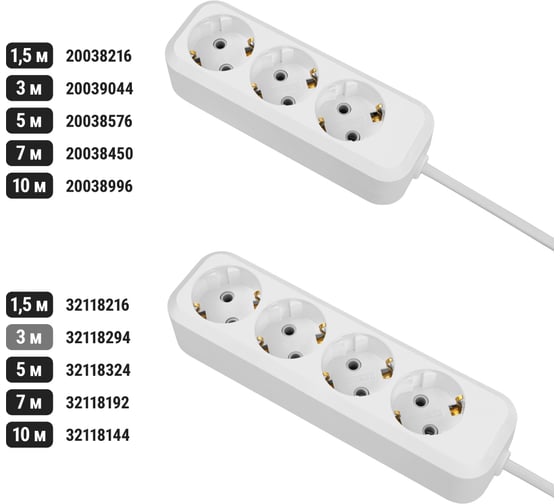 Удлинитель сетевой TDM ELECTRIC 4 розетки, 3 метра, с заземлением, 10 А, 2300 Вт, белый, SQ1303-1046