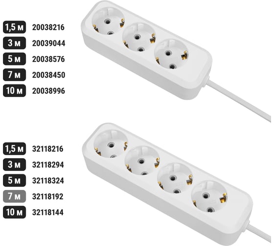 Удлинитель сетевой TDM ELECTRIC 4 розетки, 7 метров, с заземлением, 10 А, 2300 Вт, белый, SQ1303-1048