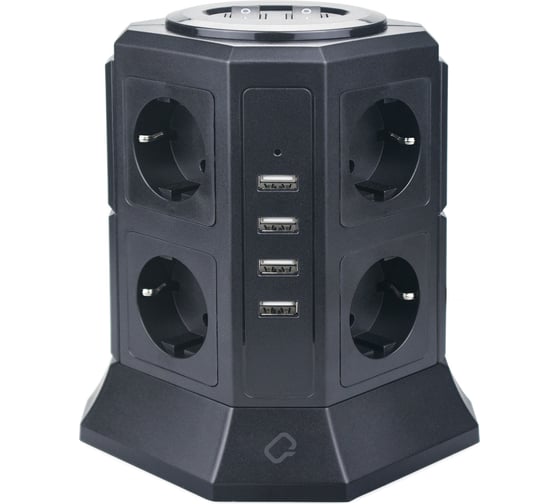 Сетевой фильтр QUMO Power Tower Pro 8SP4U P-0002, 8 розеток, 2200 Вт, 10A, кабель 2м 3*1 мм чистая медь, пожаробезопасный пластик, евровилка, 4 USB порта 4.5A суммарно 30557