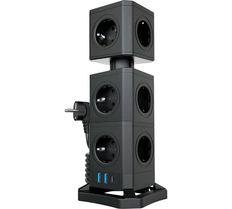 Сетевой фильтр QUMO Power Block System PD1+2 12SP5U P-0003, 13 розеток, 2500 Вт, 10A, кабель 2м 3*1 мм чистая медь, пожаробезопасный пластик, евровилка, 2 USB порта 2,4A + USB-C 30W 42089