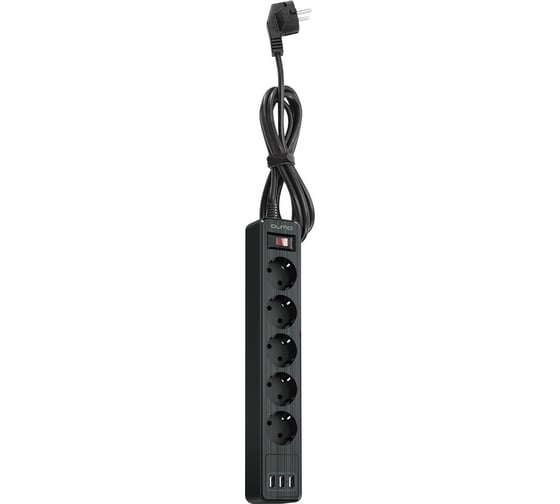 Сетевой фильтр QUMO Power Bar 5SP4U P-0005, 5 розеток, 2500 Вт, 10A, кабель 2м 3*1 мм чистая медь, пожаробезопасный пластик, евровилка, 3 USB порта 3,1A суммарно 42090