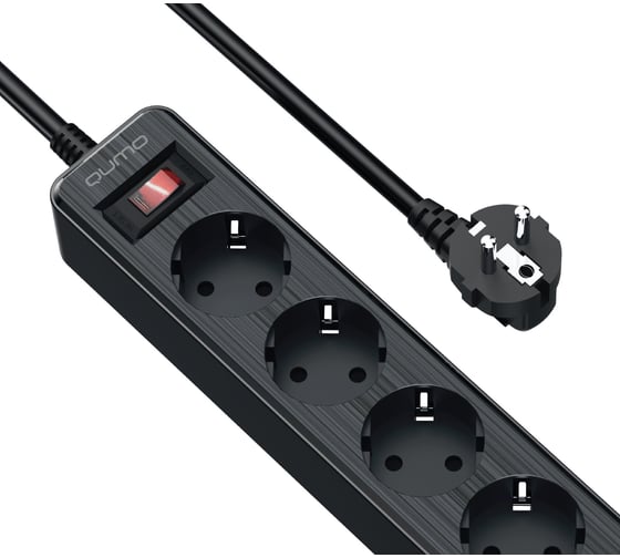 Сетевой фильтр QUMO Power Bar 5SP4U P-0005, 5 розеток, 2500 Вт, 10A, кабель 2м 3*1 мм чистая медь, пожаробезопасный пластик, евровилка, 3 USB порта 3,1A суммарно 42090
