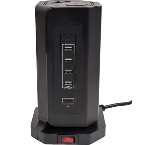Сетевой фильтр QUMO Power Tower PRO PD 8SP4U P-0004, 9 розеток, 2500 Вт, 10A, кабель 2м 3*1 мм чистая медь, пожаробезопасный пластик, евровилка, 4 USB порта 3,1A + USB-C 18W 42086
