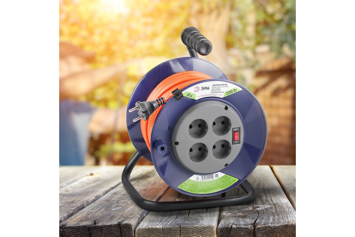 Силовой удлинитель ЭРА RPx-4s-2x1.0-40m на пластиковой катушке без ...