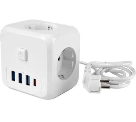 Удлинитель-тройник idealim Куб с USB и Type-C Cube-3r-3usb-1typeC-1,3M-white