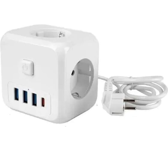 Удлинитель-тройник idealim Куб с USB и Type-C Cube-3r-3usb-1typeC-1,3M-white