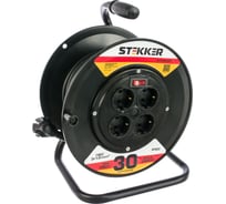 Удлинитель на пластиковой катушке STEKKER 4 гнезда с/з 3х1,5 30м Standart STD01-41-30 Ухз-16 39219