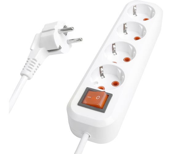 Удлинитель четырехместный STEKKER с заземлением с выключателем hm07-41-05 3x1мм2, 5м, серия home (у16а-003), белый, 49360