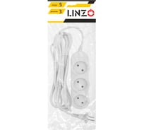 Бытовой удлинитель LINZO 3 метра, 3 розетки, без заземления, ПВС 2x0,75, 10А, max 2500Вт, 250В, белый 10-3-5M
