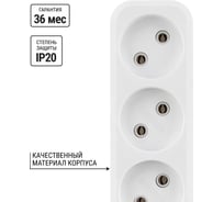Удлинитель сетевой TDM ELECTRIC 3 розетки, 3 метра, без заземления, ШВВП 2х0,75 мм2 6А 250В SQ1303-1201
