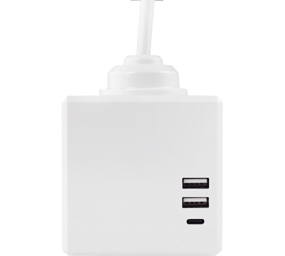 Удлинитель ROCKETSOCKET cube lite extended 3 euro 16a, 3 usb 2a+c с блоком 5в/3.1а, кабель 1,5м, цвет белый-серый GNS1406