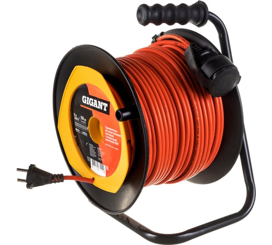 Удлинитель на пластиковой катушке Gigant ПВС 2х0,75 6A 50м IP44 PE-033