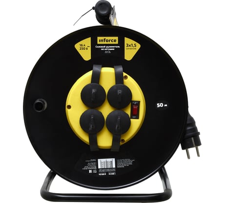 Силовой удлинитель на катушке Inforce 4 гнезда, с/з КГт 3х1,5 16A 50м IP44 GRANITE ZG 09-15-02