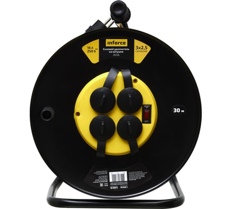 Силовой удлинитель на катушке Inforce 4 гнезда, с/з КГт 3х2,5 16A 30м IP44 GRANITE ZG 09-15-03