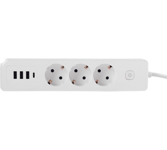 Удлинитель ROCKETSOCKET power strip usb extended 3 euro 16a, 4 usb 3a+c с блоком 5в/3.4а, кабель 1,4м, цвет белый GNS6001
