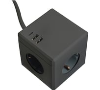 Удлинитель 3-местный STEKKER HM10-41-01 с/з, 3x1мм2, 1.5м, 250В, 16А, 2USB+1С, 5V 3,1А, серия Comfort, черный, 49657 32564928