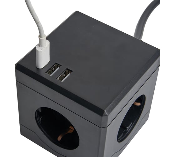 Удлинитель 3-местный STEKKER HM10-41-01 с/з, 3x1мм2, 1.5м, 250В, 16А, 2USB+1С, 5V 3,1А, серия Comfort, черный, 49657